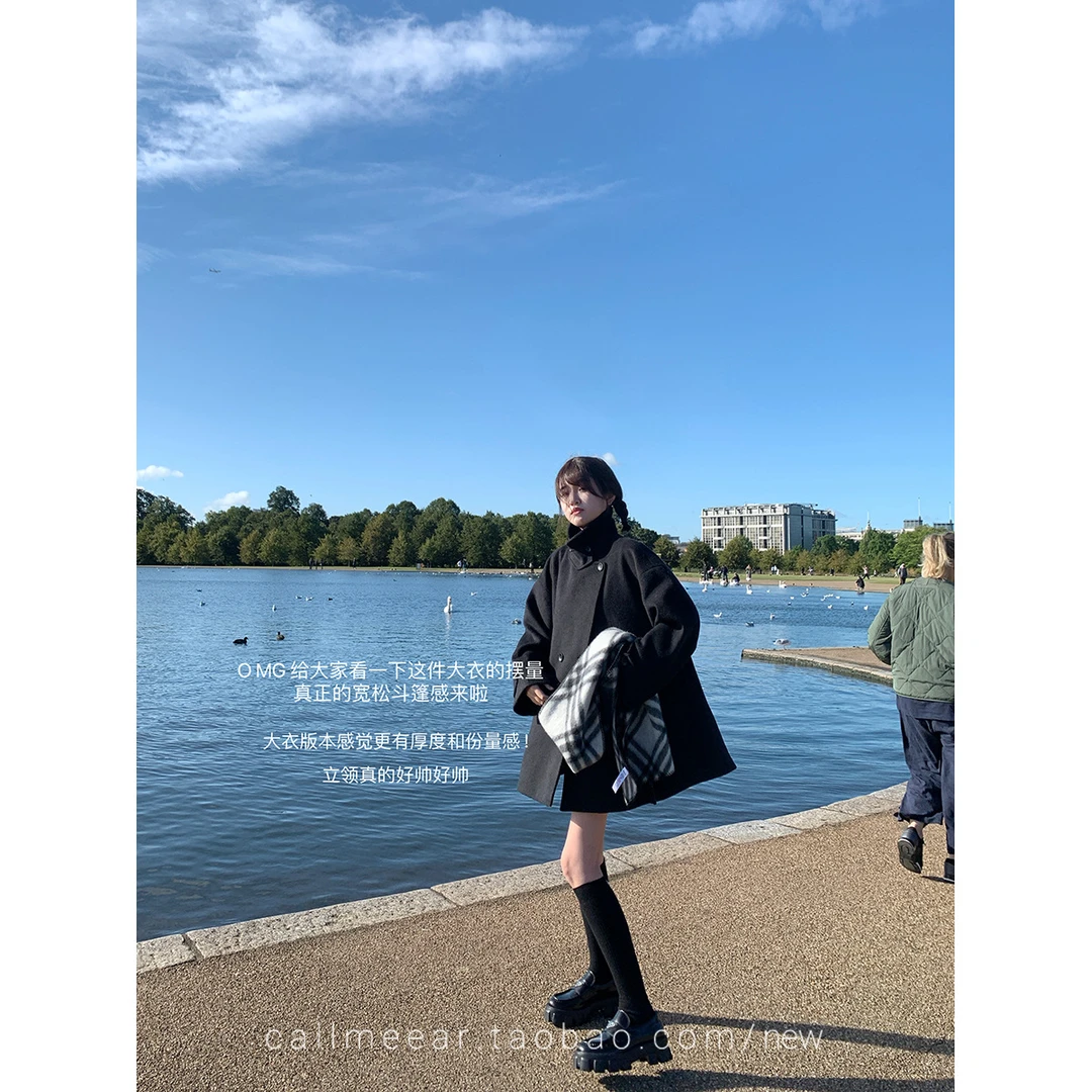 外套/蝴蝶结中长款女慵懒风衣秋季斗篷/秋】CallmeEar英伦风宽松【