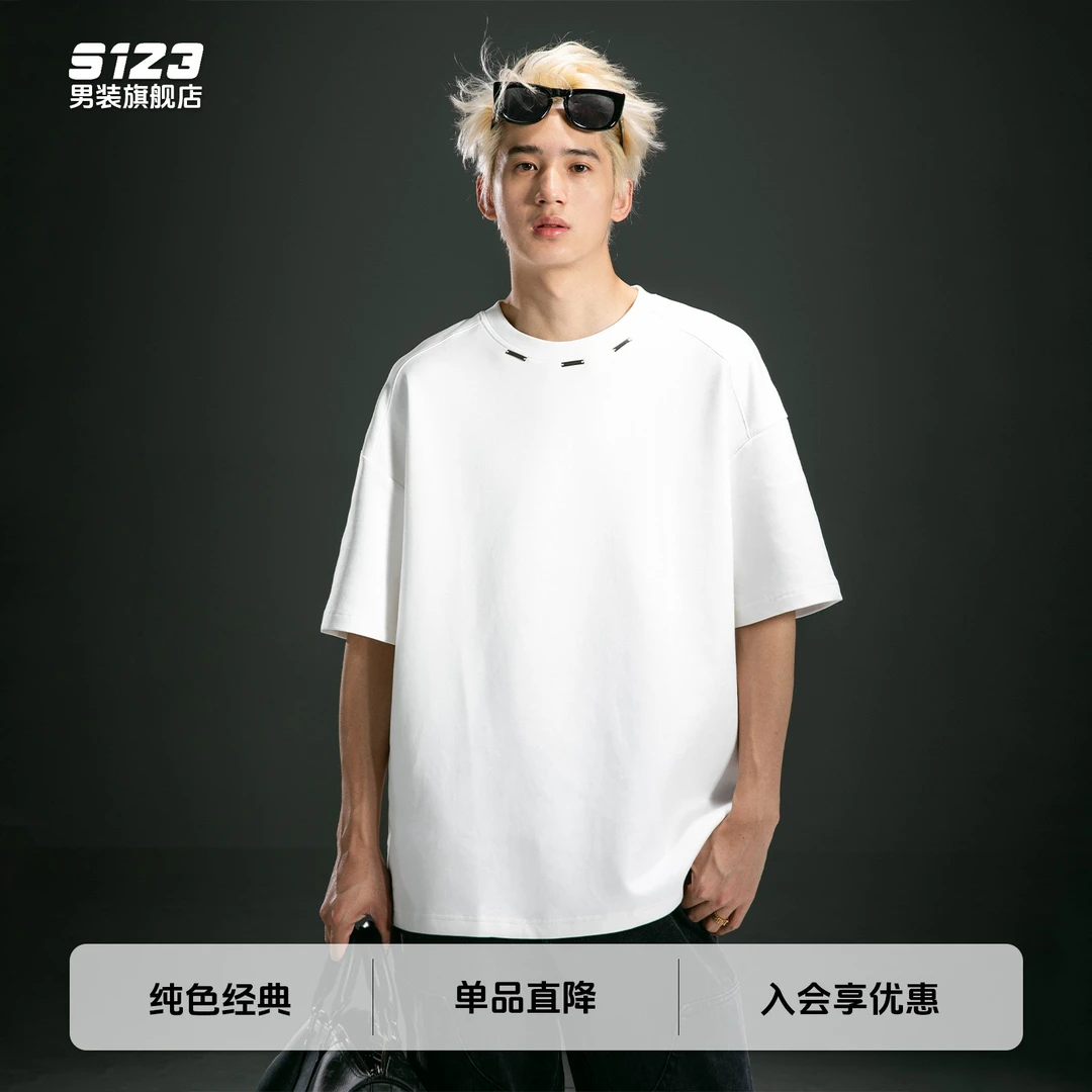 S123美式复古潮流短袖情侣T恤春夏季半袖上衣男圆领宽松简约休闲