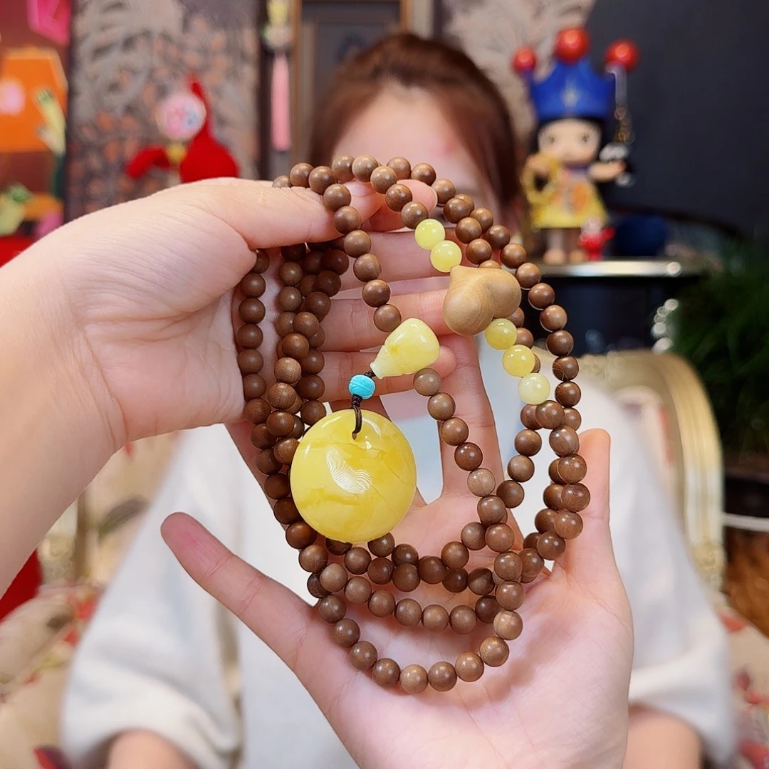 蜜蜡未镶嵌项链斜挎