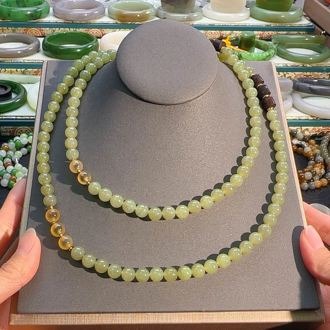 颈饰未镶嵌和田玉黄口点墨项链