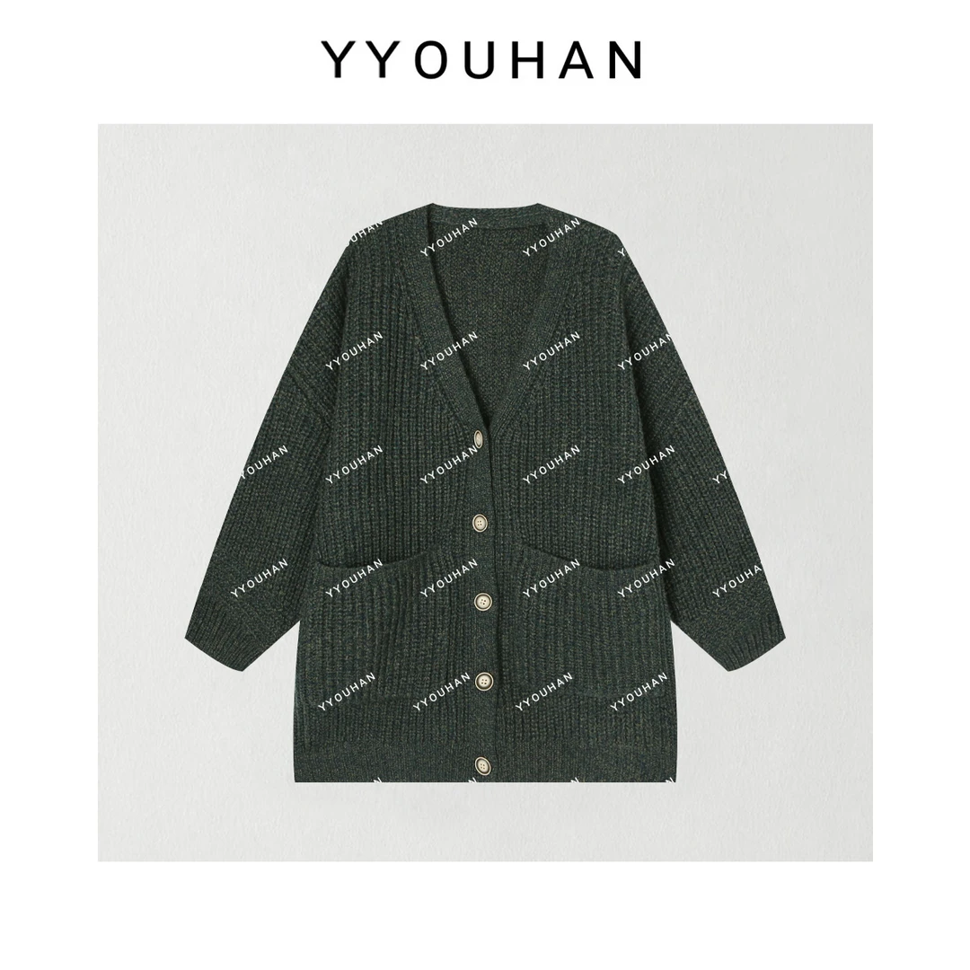 月月 2025秋冬【只此青绿】极简大口袋针织开衫毛衣外套 2510C7039