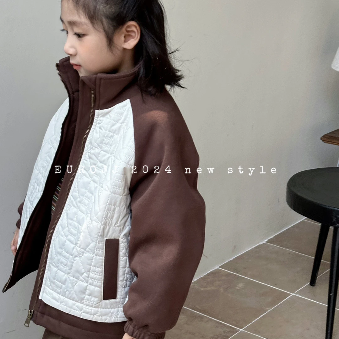 加绒加厚款立领拼接常规款棉衣外套冬款洋气拼色 欧恰恰