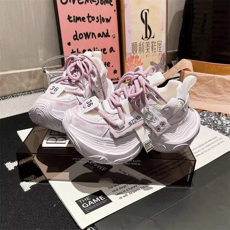 欧洲站老爹鞋女拼色系带厚底松糕小个子增高运动鞋轮胎底休闲鞋潮