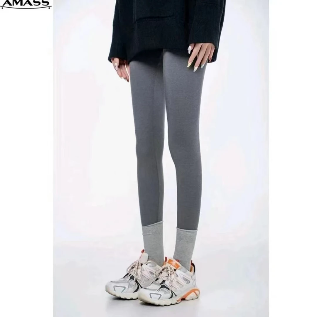 AMASS/阿玛施秋冬修身芭比裤无痕瑜伽黑色保暖显瘦打底裤 5100415