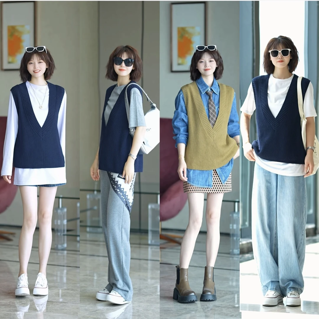 AMASS/阿玛施早秋新款时尚简约气质宽松V领无袖马甲5399678