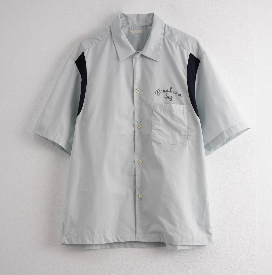 30788-夏季小众设计薄款男士拼接衬衣