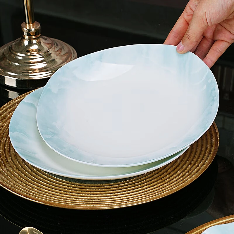 家用西餐盘纯色菜盘高颜值釉下彩饭盘方盘陶瓷碗碟圆盘菜盘子汤盘