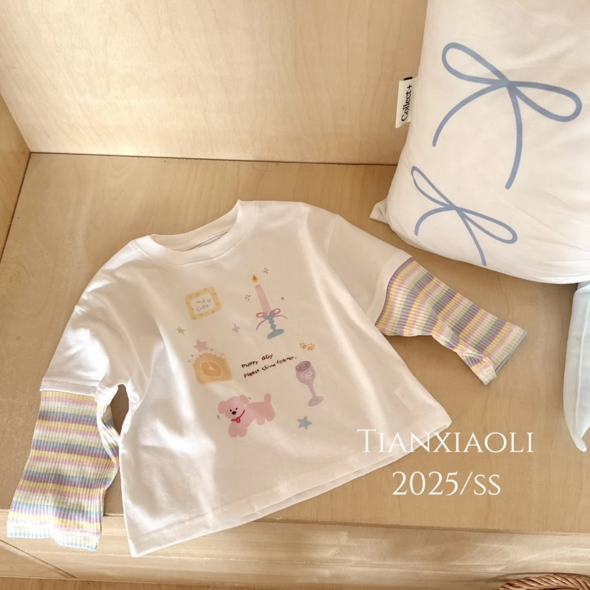 【小时候】2025新款小中同卡通涂鸦可爱T恤