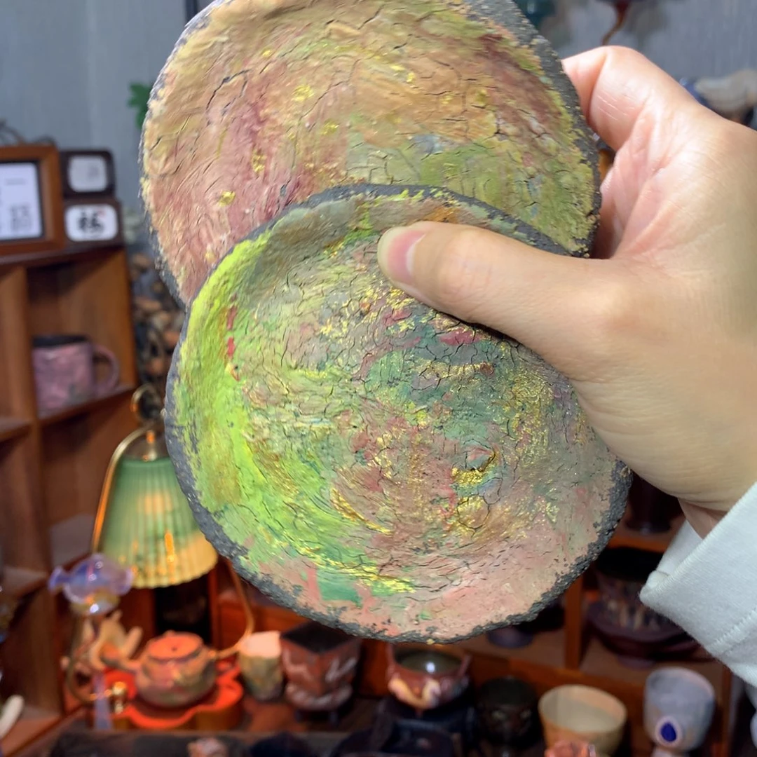 陶｜打翻调色盘油画壶承2个