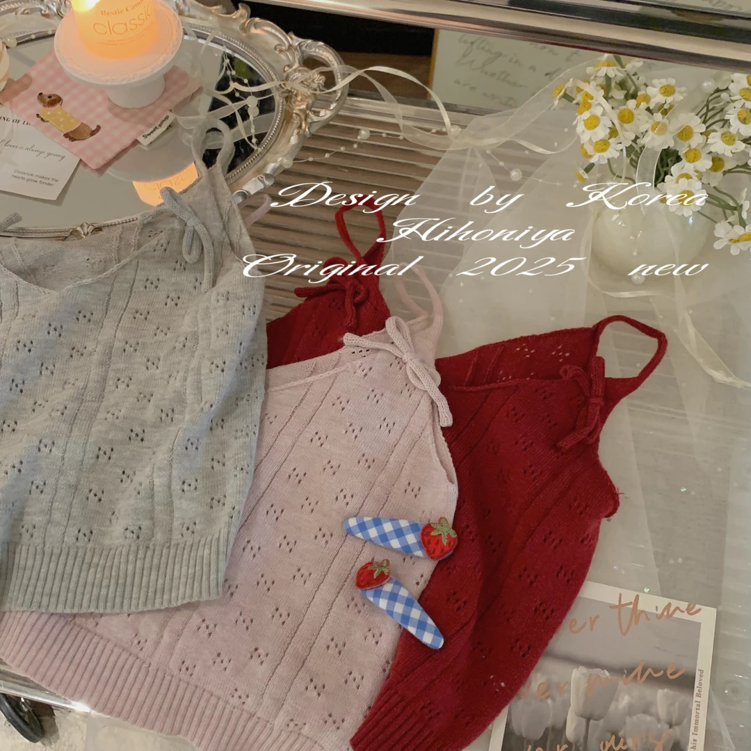 【椿花时语】五Hihoniya~2025春季亲子款纯色镂空毛衣韩版马甲