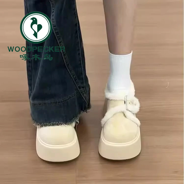 啄木鸟加绒松糕厚底勃肯棉鞋女冬季2025新款小个子复古保暖毛毛鞋