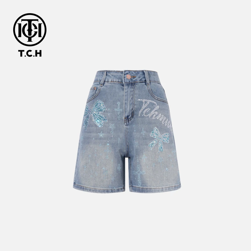 TCH私服烫钻工艺时尚休闲百搭蝴蝶结短裤女T75B21E5071轻奢tch