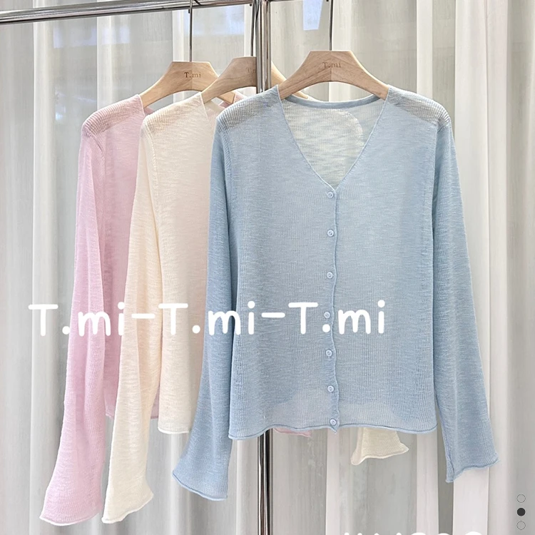 Tmi X289大码韩版V领针织开衫女宽松显瘦百搭打底衫针织衫上衣