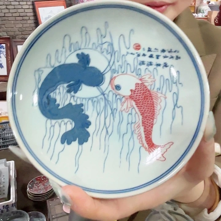 摆件陶景德镇高温陶瓷麻仓土碟子看画片