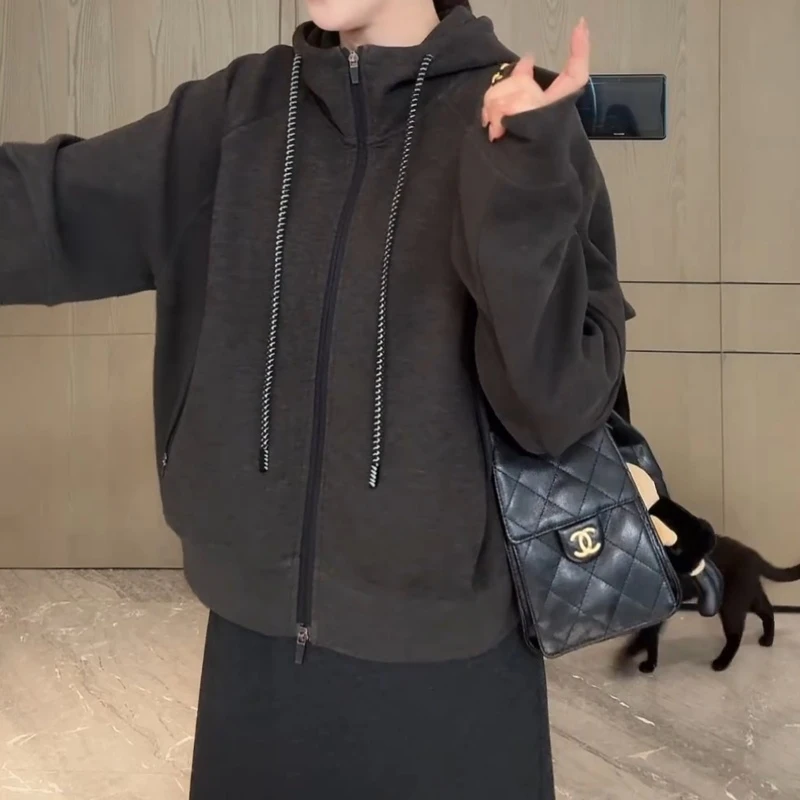 【叠穿密码】2025新款连帽拉链抽绳宽松卫衣外套LK2507018