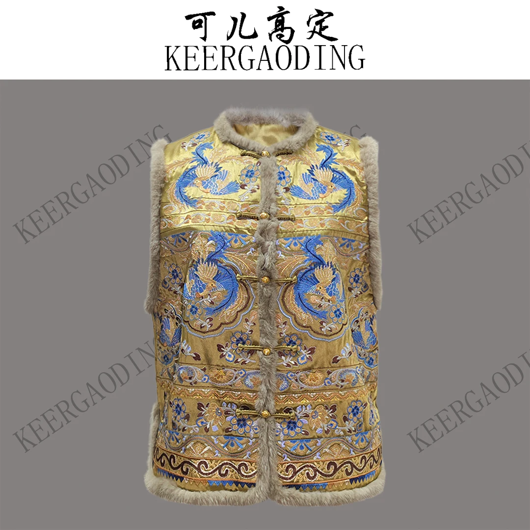 【可儿•高定】高端新中式重工手推绣拼水貂毛皮棉服马甲BT-8251105