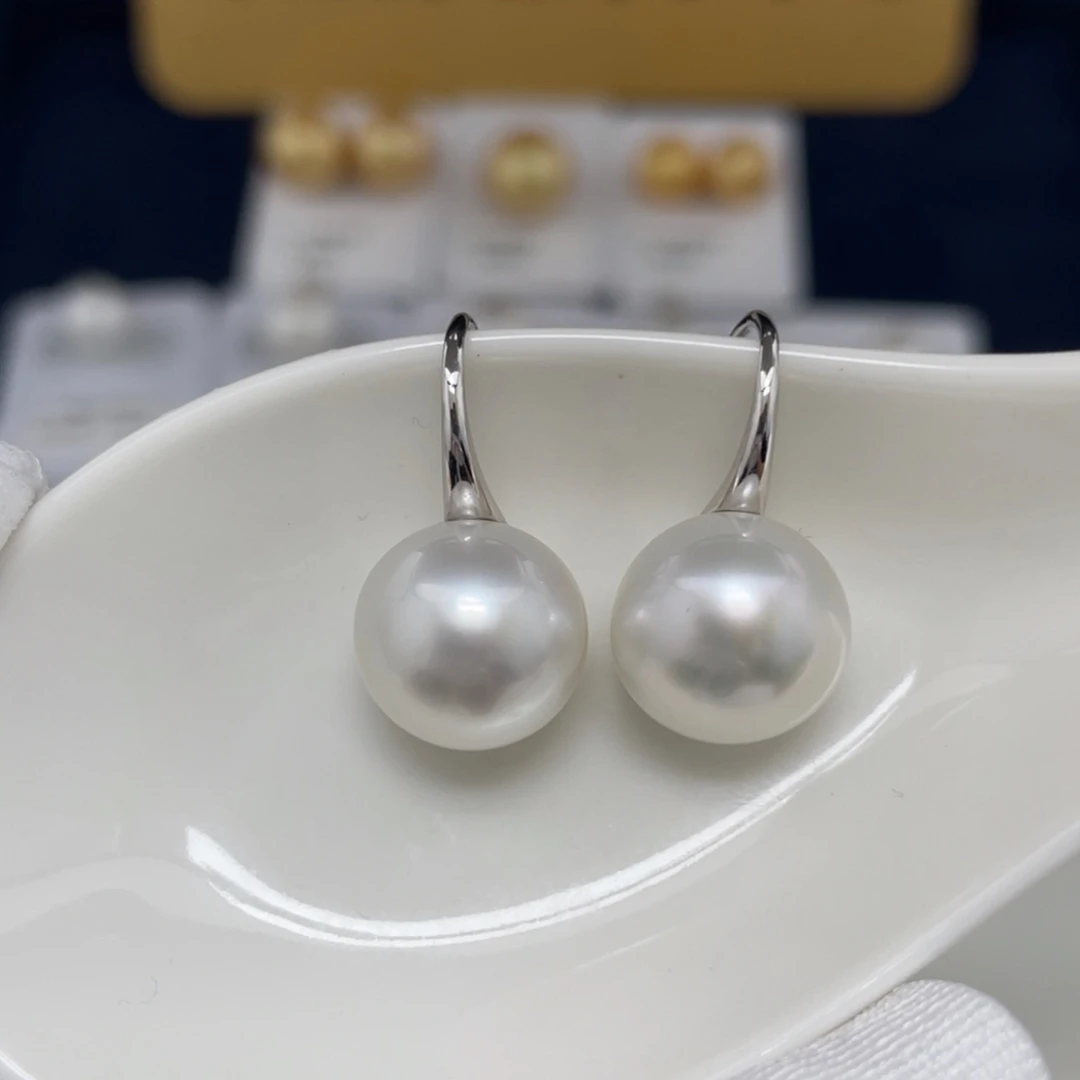 海水珍珠澳白耳饰12-13银S925镶嵌