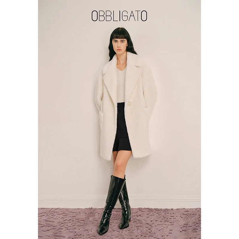 OBBLIGATO奥丽嘉朵2024秋冬大翻领毛绒感钻扣大衣1C34580260