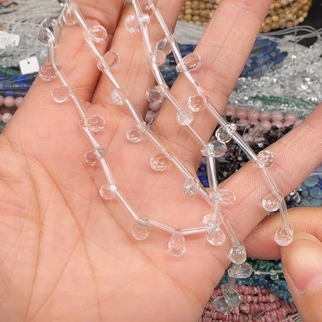 玛瑙/玉髓合金珠宝半成品白水晶水滴4-6mm一条