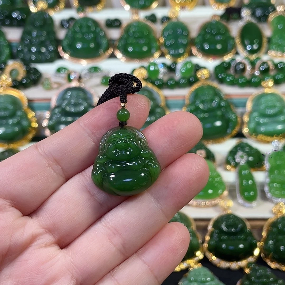 颈饰18K金镶嵌和田玉（碧玉）冰阳绿佛公25