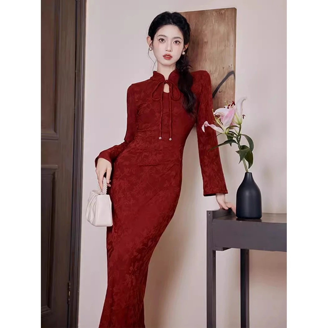 新中式高端大气高级感气质修身改良国风旗袍春敬酒服新娘连衣裙女