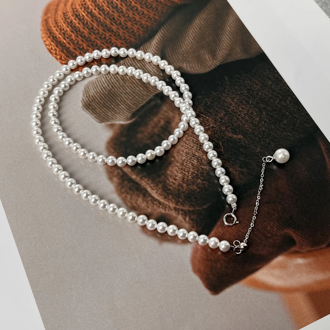 【呦呦】4mm正圆小米珠项链+925银延长尾链贝珠