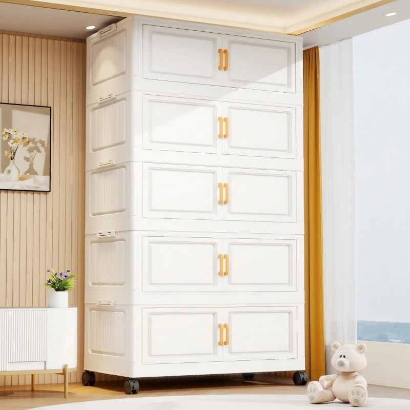 T80面宽五大层折叠式衣物收纳柜儿童衣柜卧室床头厨房落地置物柜