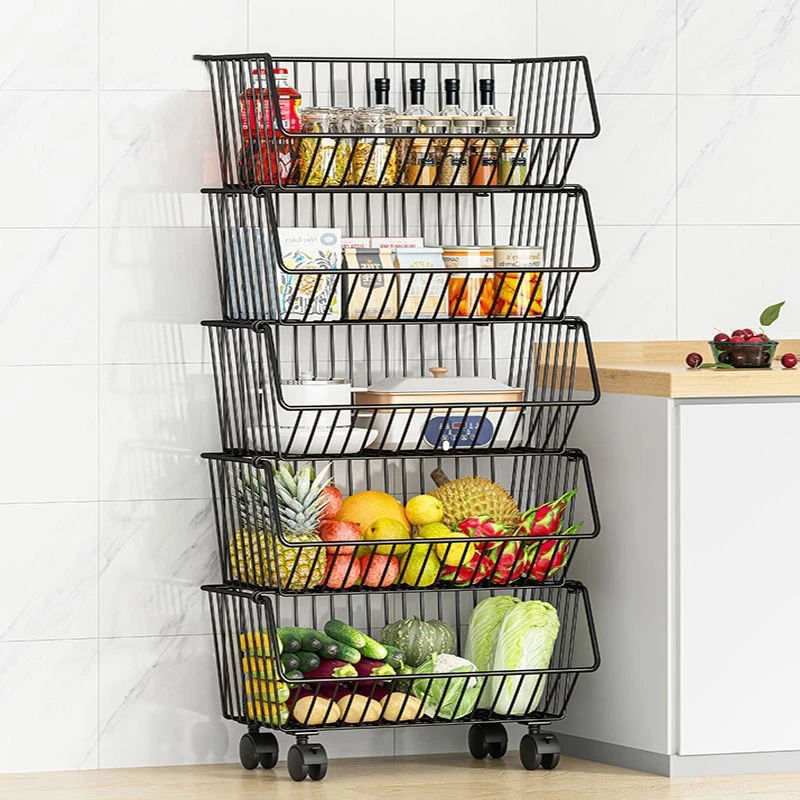 厨房蔬菜架子多层置物架落地家用多功能蔬菜水果零食收纳移动杂物