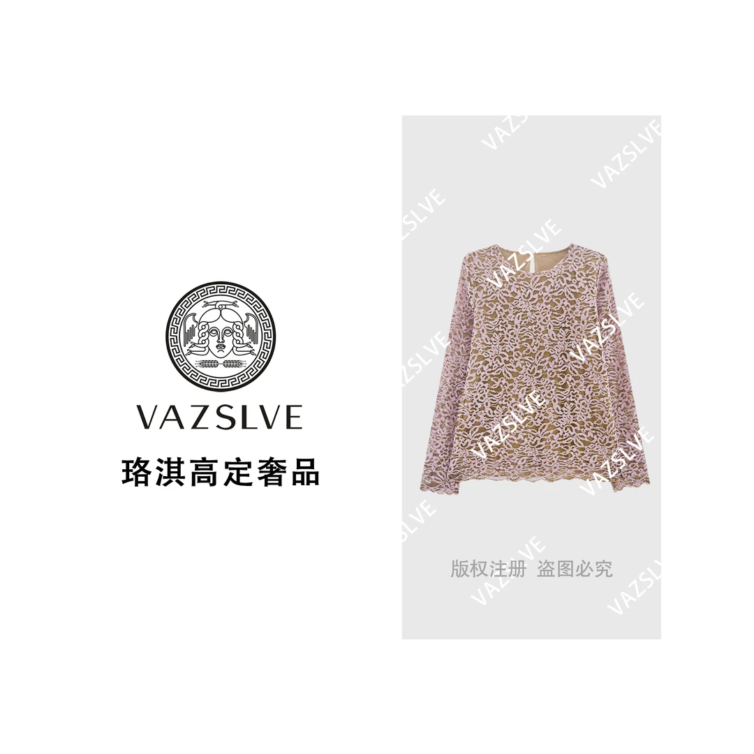【VAZSLVE/珞淇高定】提花镂空休闲宽松时尚T恤T9141