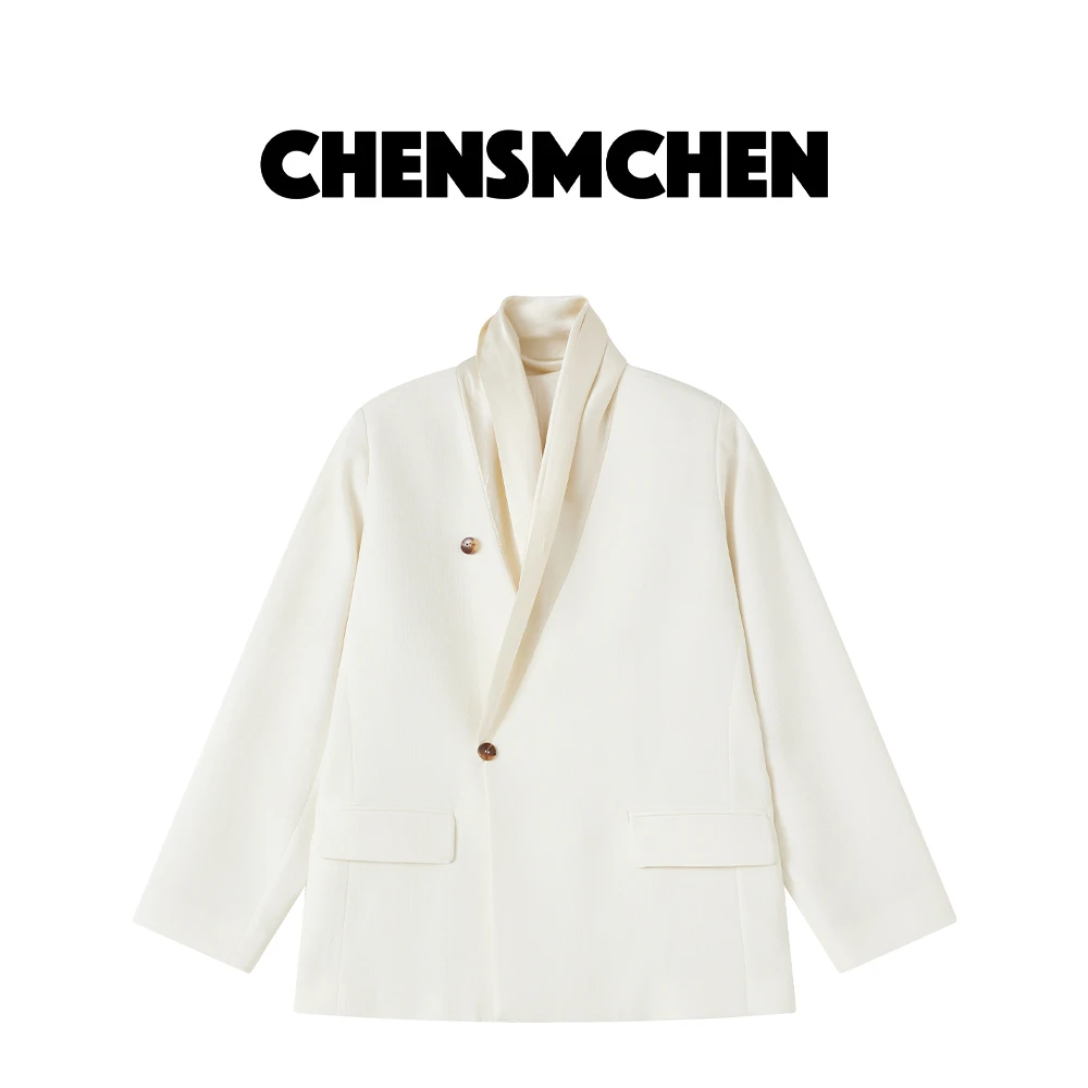 CHENSMCHEN 醋酸小立领廓形西装女秋季设计感纯色外套CSX1011MN