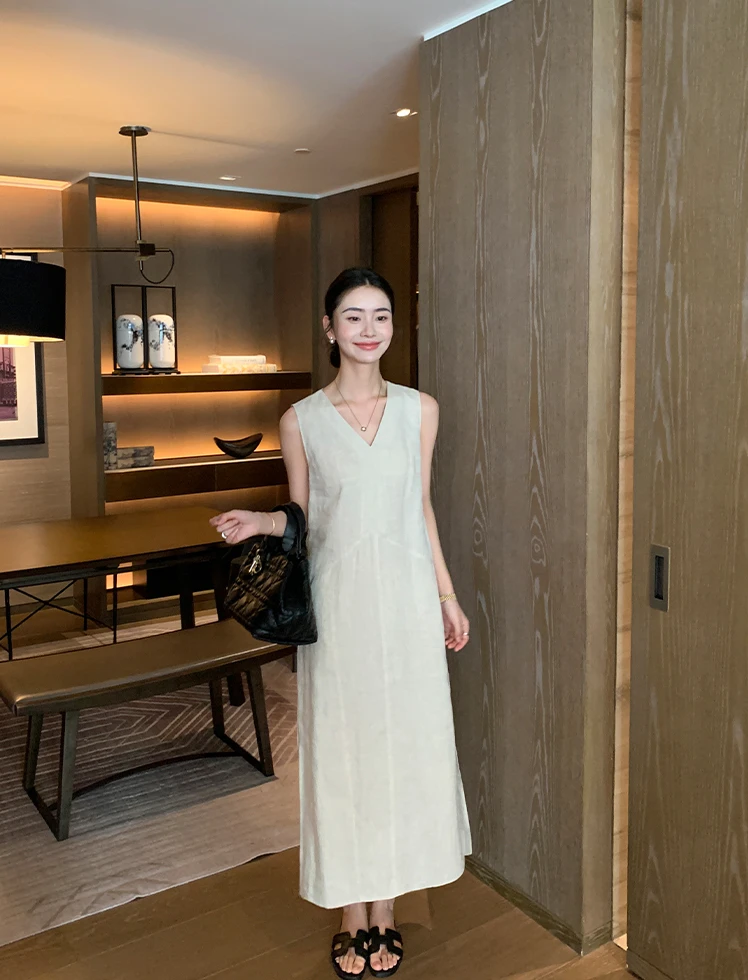 【100法国雨露麻】亚麻连衣裙夏季薄款女士显瘦亚麻连衣裙休闲百搭