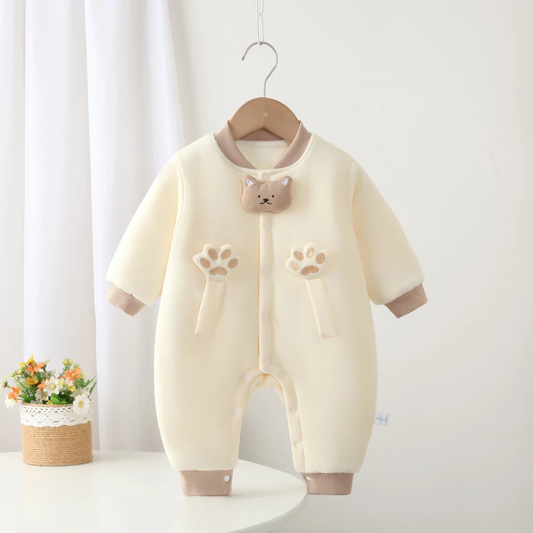 婴幼儿可爱宝宝休闲百搭日常款式爆款秋冬季节爬领熊爪棉哈衣