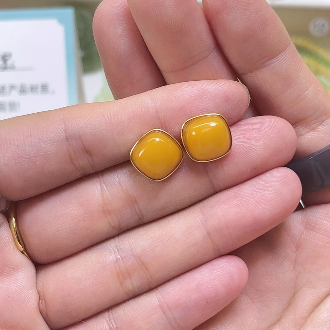 ᓚ***ᗢ琥珀银S925镶嵌耳饰