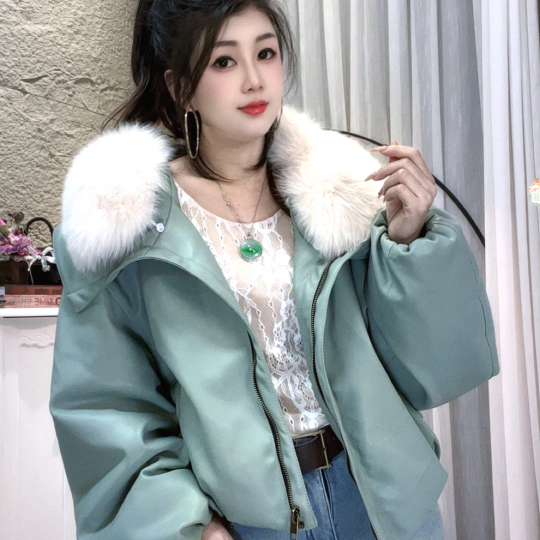 比卡陌新款休闲风短款大毛领加厚保暖设计感毛绒外套P0440