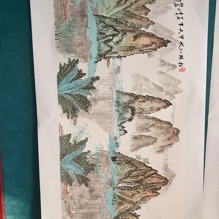 国画三尺横幅手绘山水