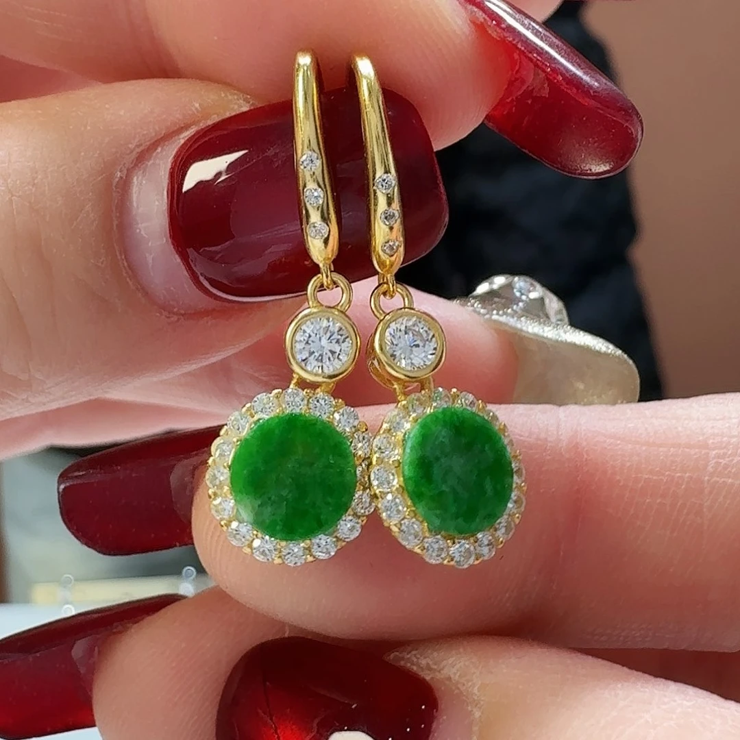 翡翠耳饰银S925镶嵌耳饰