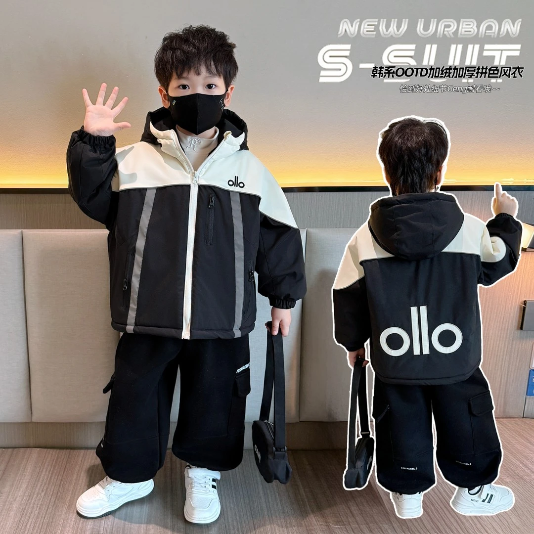 男童冬季冲锋衣外套2025新款加绒加厚夹棉冬装男孩冬款派克服宝宝