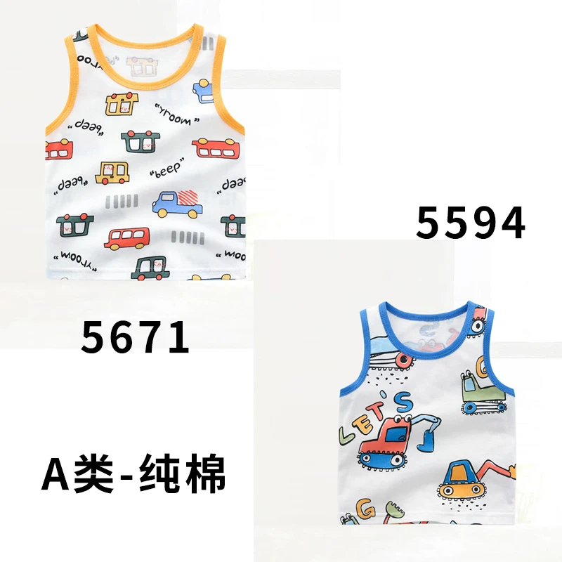 夏季婴儿背心单上衣纯棉薄款卡通印花男女宝宝衣服2件装