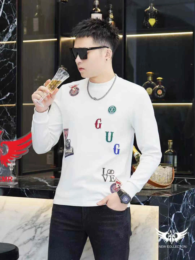 2025秋季新款潮牌字母印花圆领百搭打底衫修身舒适休闲长袖T恤男