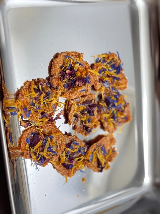 猫猫狗狗都可以吃的烘干鸡肉鲜花饼