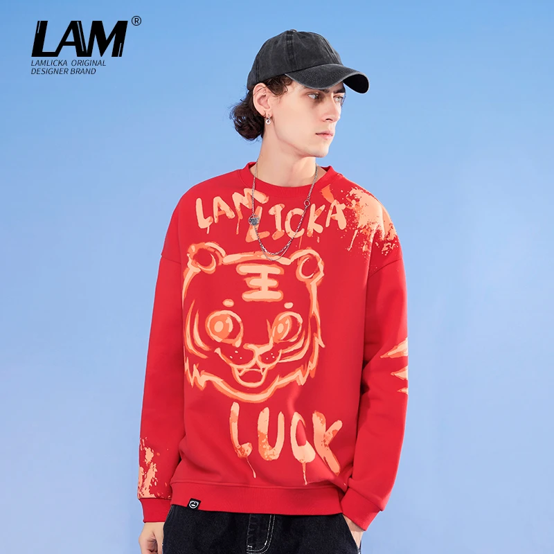 虎年上衣男新年新款红色本命年衣服女老虎头情侣卫衣