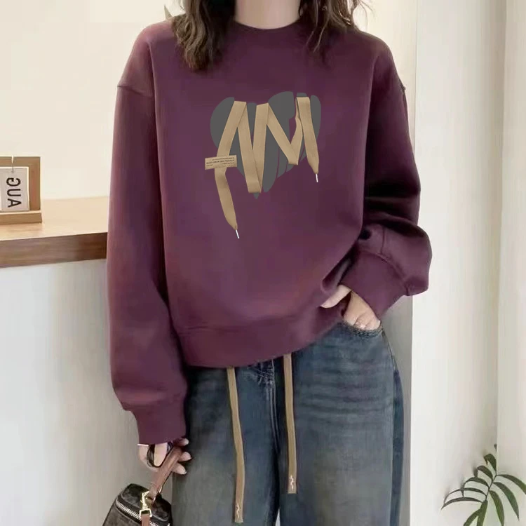 圆领卫衣女士2025秋冬季新款时尚欧货宽松休闲套头长袖纯棉上衣潮