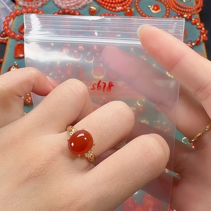南红玛瑙银S925镶嵌戒指