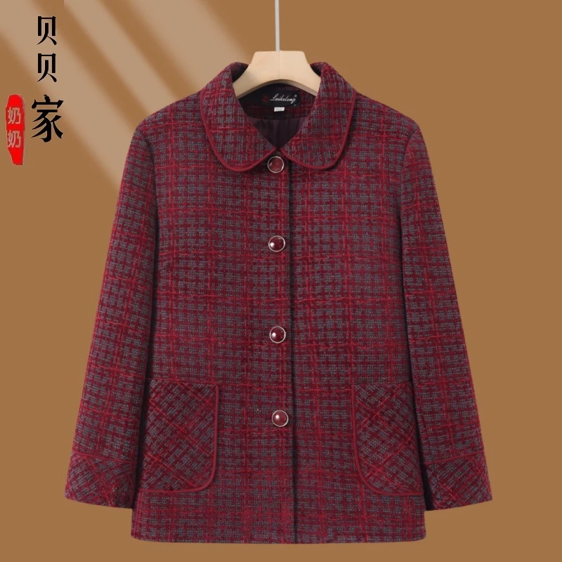 妈妈新款时尚宽松遮肚高定版中老年女春秋上衣女高档休闲毛呢外套