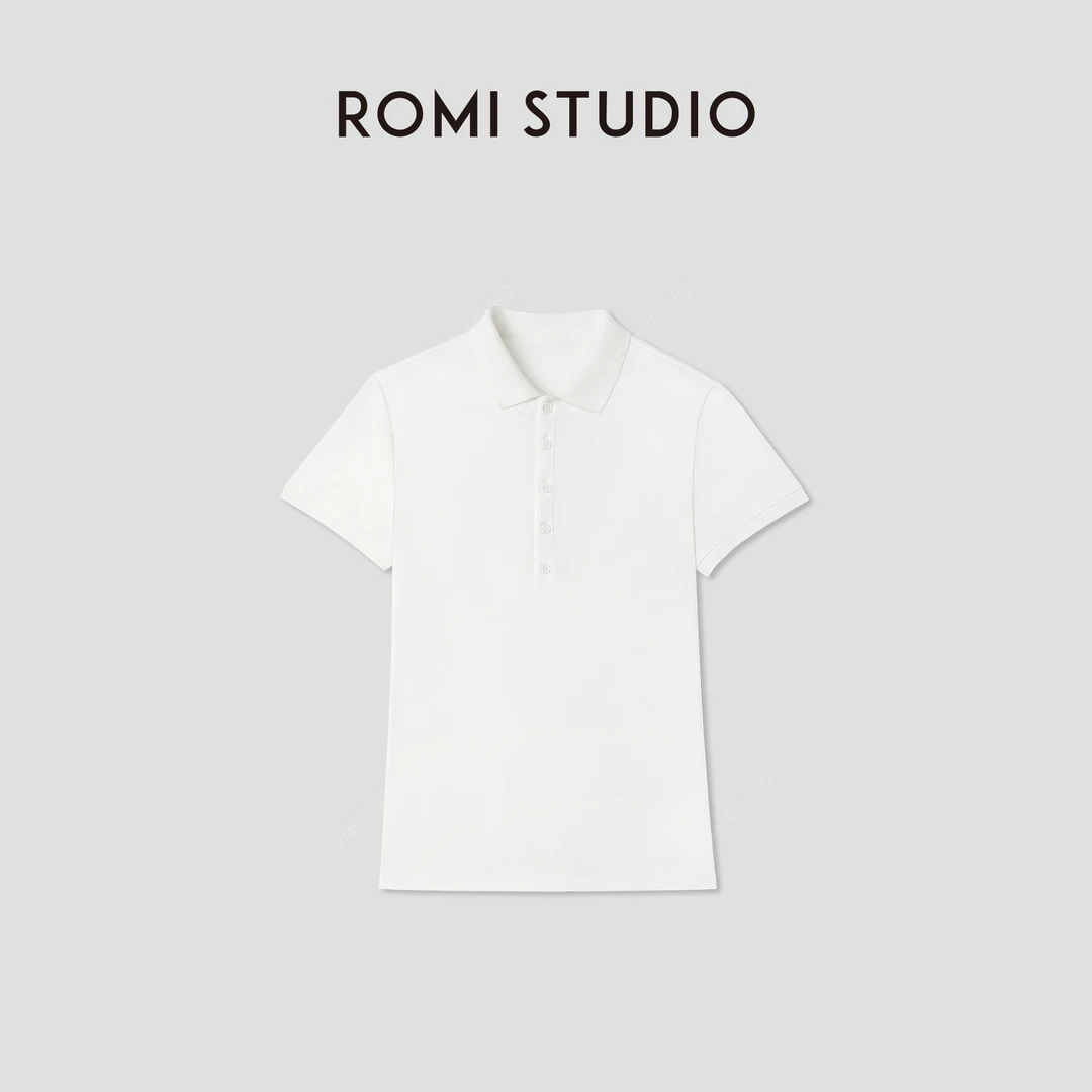 ROMI STUDIO“Clean fit”强捻长绒棉白色Polo领短袖T恤 RWCRSG2835