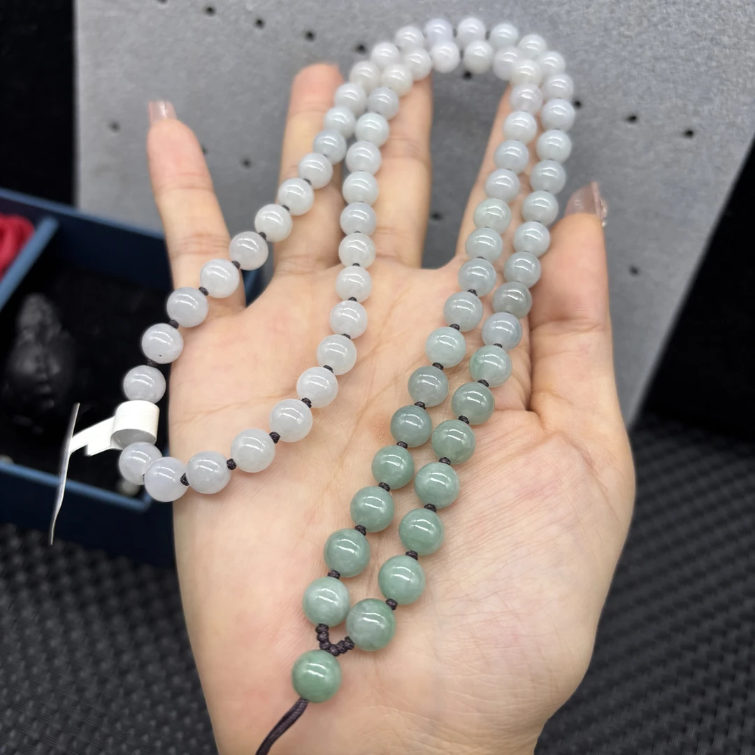 高端天然缅甸A货翡翠苹果绿色圆珠8mm玉石挂件绳毛衣链长链百搭款
