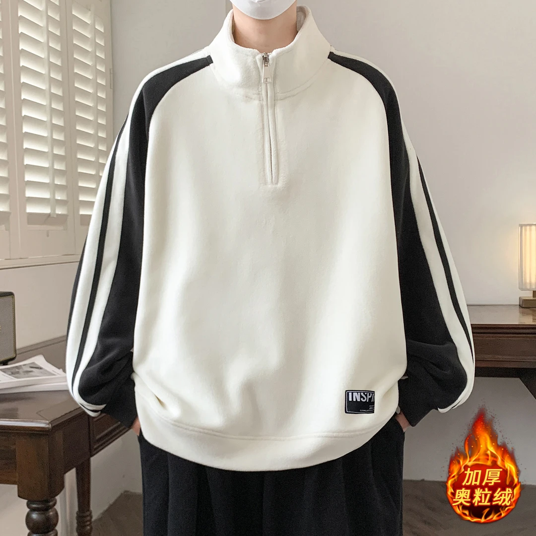 青少年秋冬季新款双面奥粒绒加厚保暖休闲宽松百搭运动卫衣打底衫