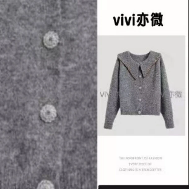 【vivi亦微】欧韩时尚潮流针织翻领定钻洋气长袖套头休闲毛衣上衣女