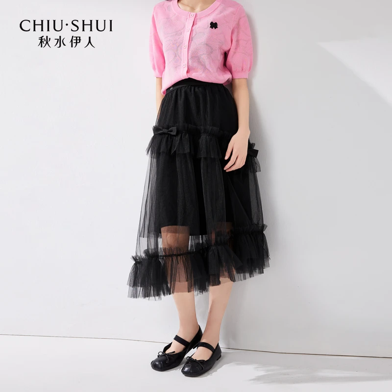 【直播】秋水伊人仙气网纱半身裙女高腰A字显瘦624203B090099