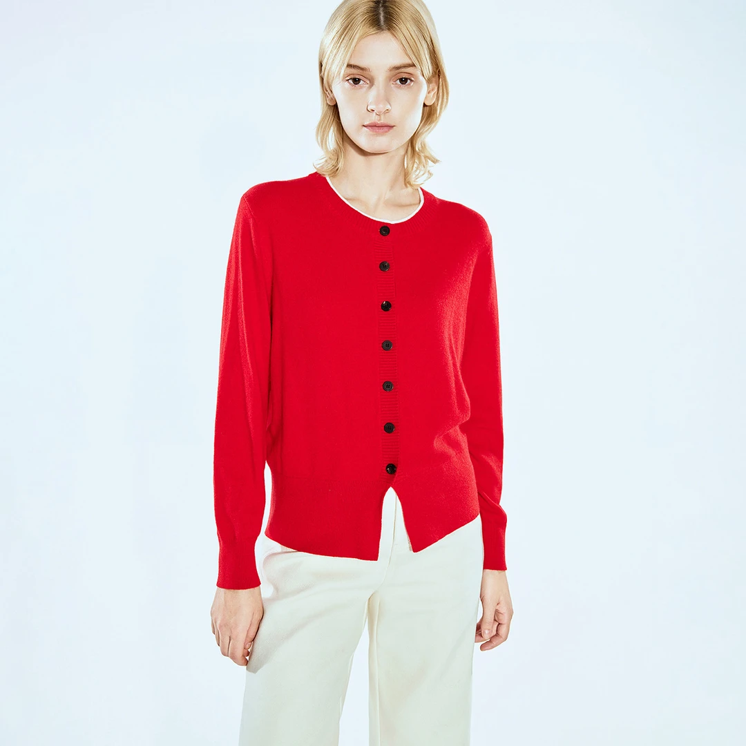 COVERINS2025春季新款时尚气质圆领毛织开衫CC35106130